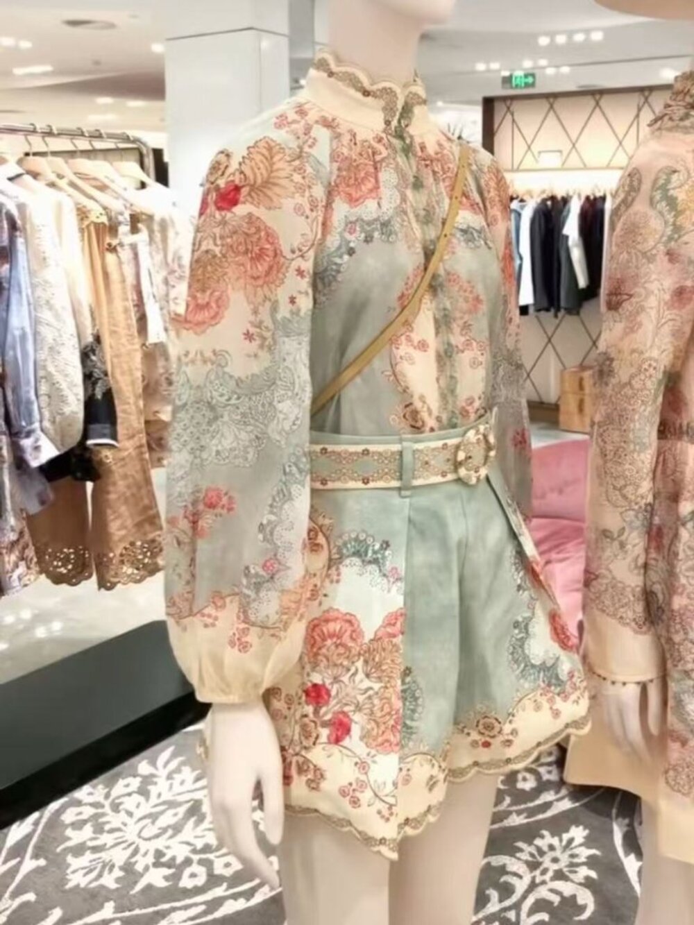 Zimmermann Orange and Gray Floral Garment blouse and shorts set  Size 0